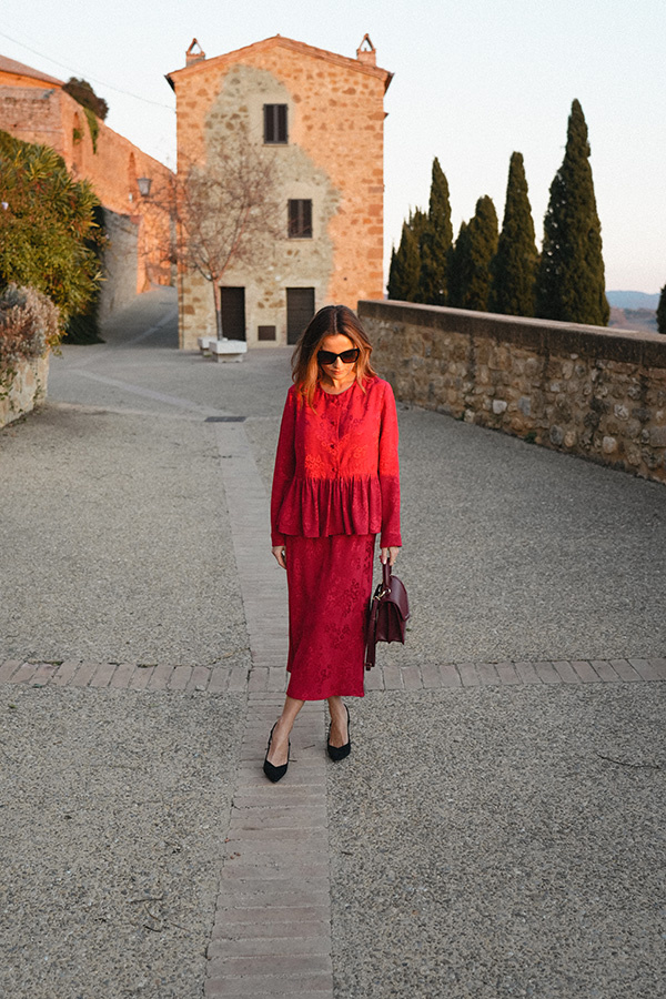 Spódnica żakardowa midi z wiskozy Lilianne Rosso