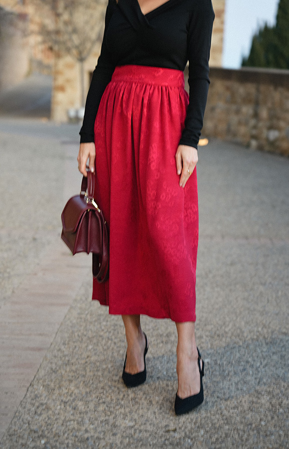 Spódnica żakardowa midi z wiskozy Rosette Rosso