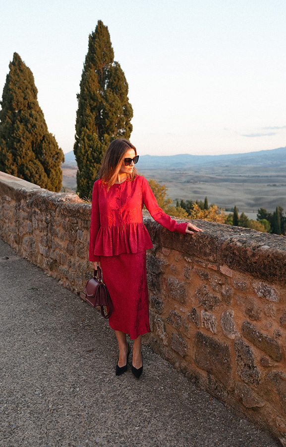 Spódnica żakardowa midi z wiskozy Lilianne Rosso