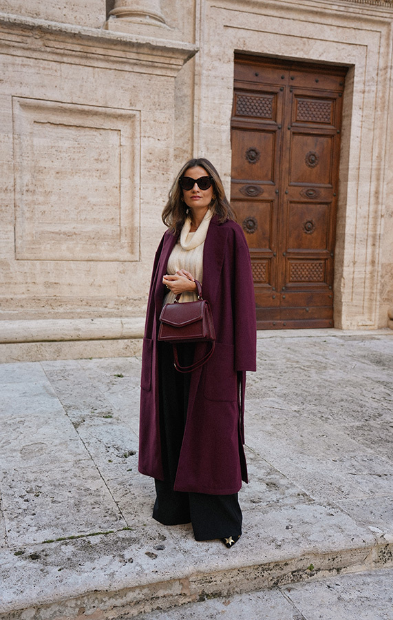 Długi płaszcz wełniany z kaszmirem Chic de la Rue Bordeaux 