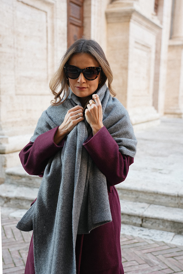 Damski szal z kaszmirem i jedwabiem Vallea Gris