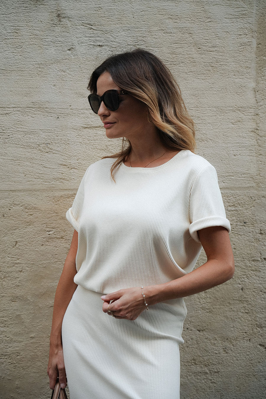 Damski T-shirt bawełniany Bonjour Crème