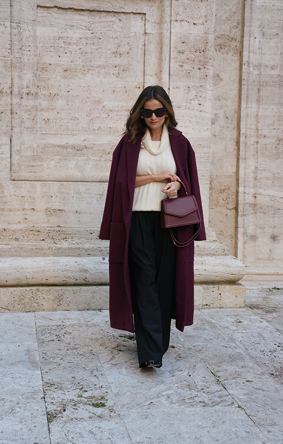 Długi płaszcz wełniany z kaszmirem Chic de la Rue Bordeaux 