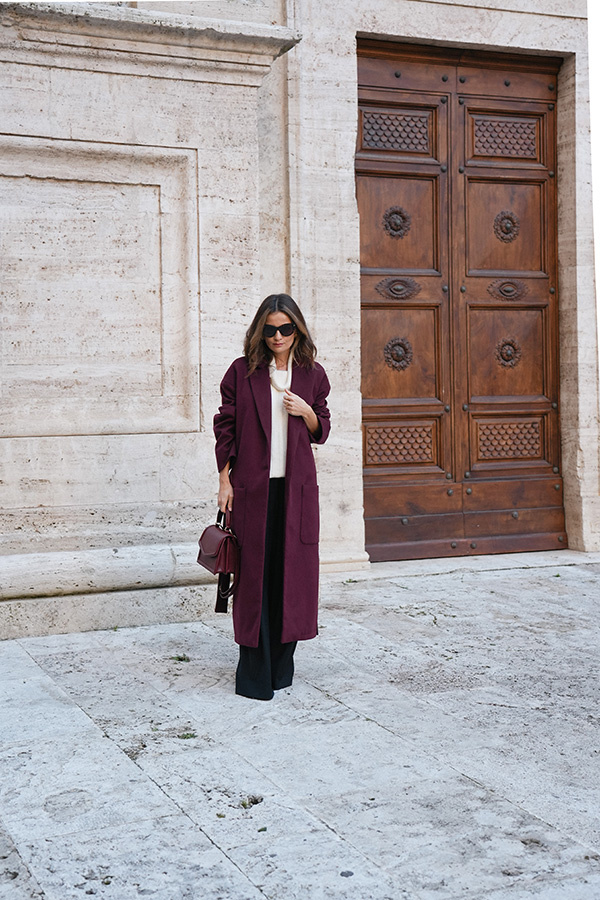 Długi płaszcz wełniany z kaszmirem Chic de la Rue Bordeaux 