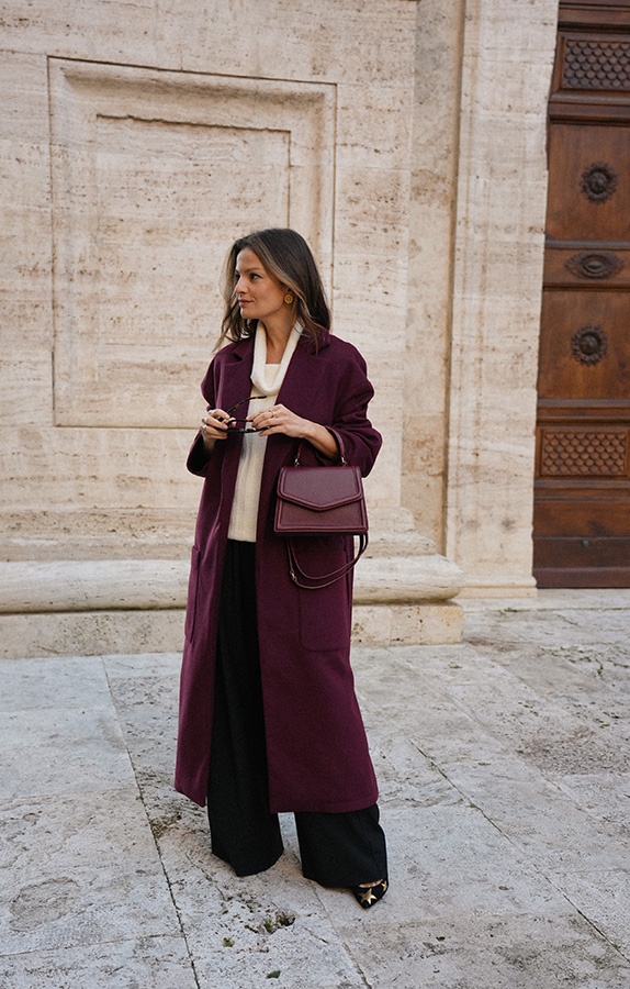 Długi płaszcz wełniany z kaszmirem Chic de la Rue Bordeaux 