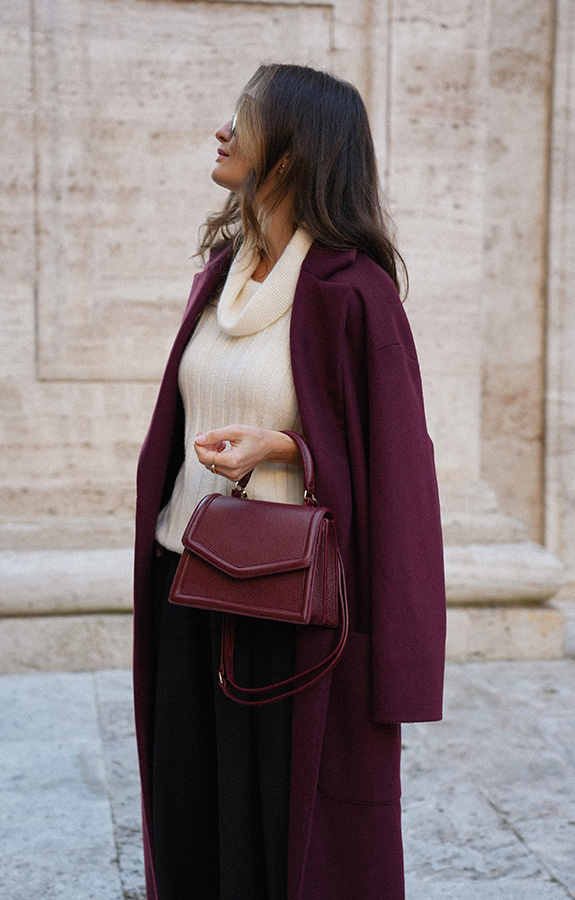 Długi płaszcz wełniany z kaszmirem Chic de la Rue Bordeaux 