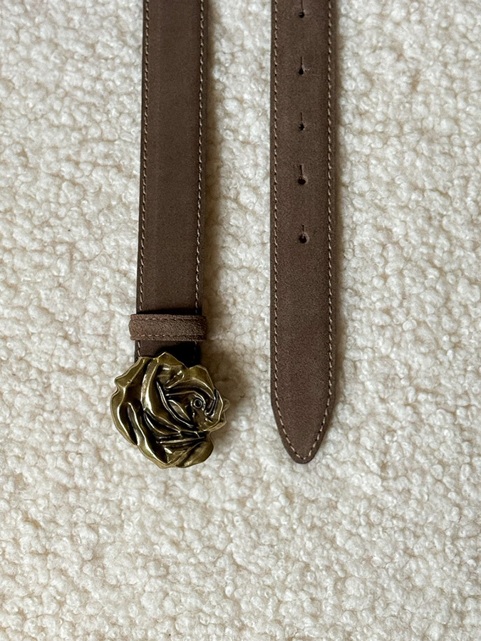 Damski pasek ze skóry zamszowej Fleur de Rose Marron