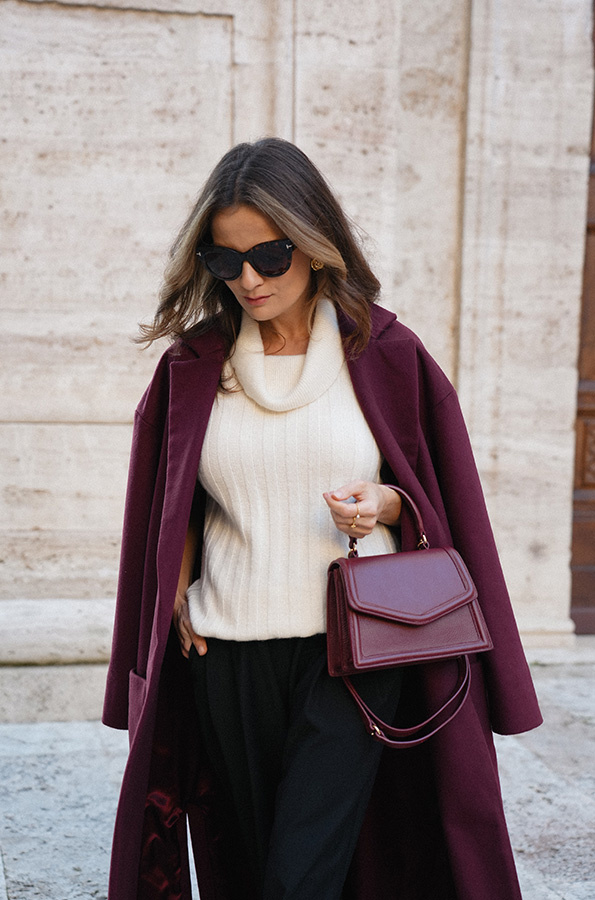 Długi płaszcz wełniany z kaszmirem Chic de la Rue Bordeaux 