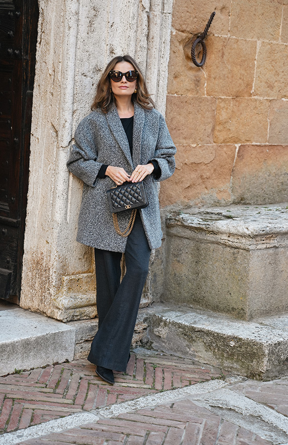 Krótki płaszcz z włoskiej wełny Carlotta Mélange