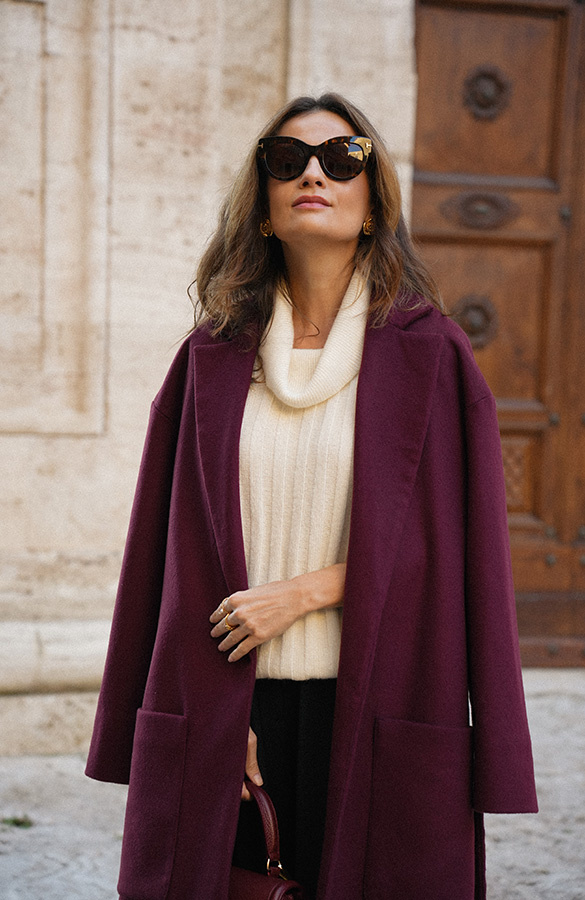 Długi płaszcz wełniany z kaszmirem Chic de la Rue Bordeaux 