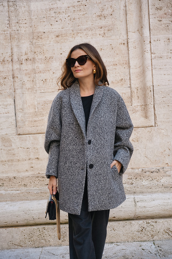 Krótki płaszcz z włoskiej wełny Carlotta Mélange