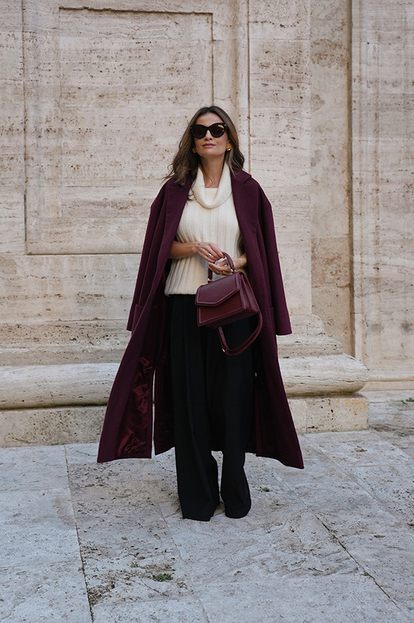 Długi płaszcz wełniany z kaszmirem Chic de la Rue Bordeaux 