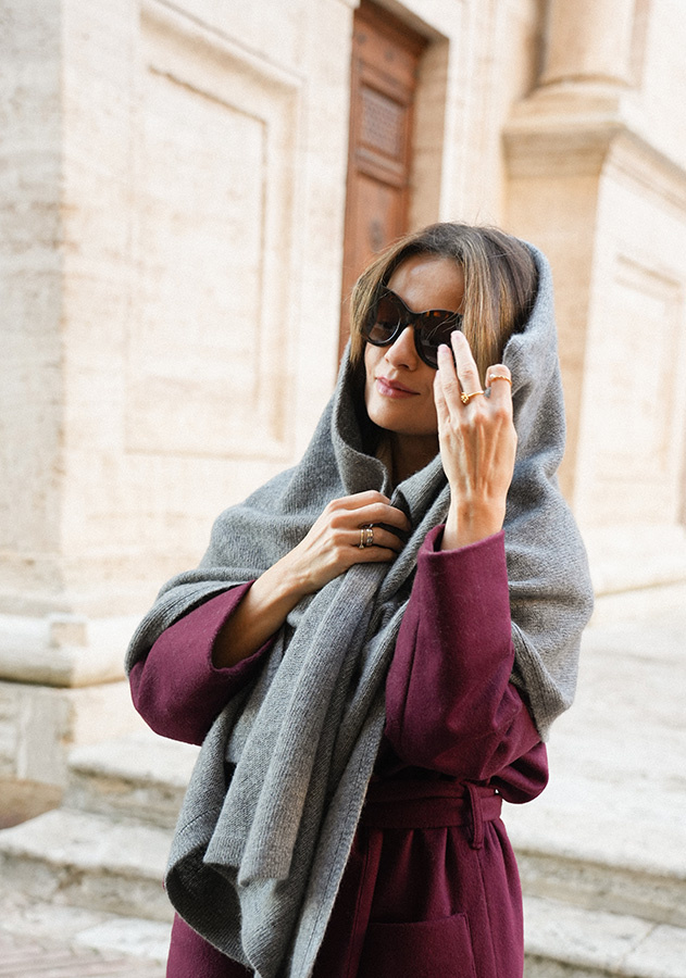 Damski szal z kaszmirem i jedwabiem Vallea Gris