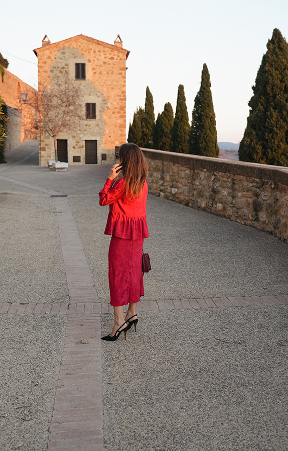 Spódnica żakardowa midi z wiskozy Lilianne Rosso