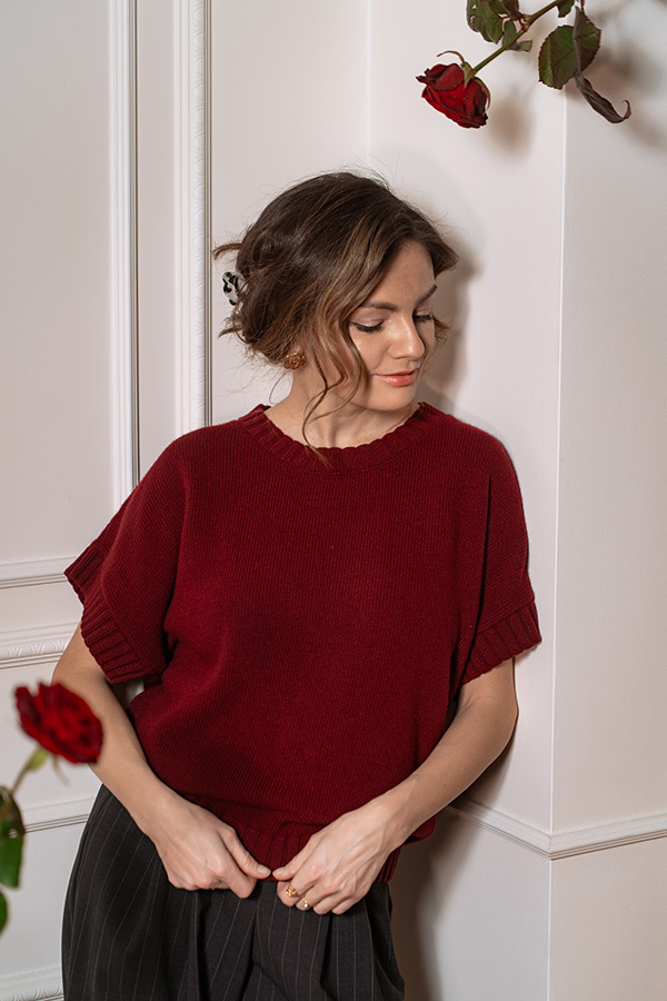 Damski sweter wełniany z kaszmirem Maeve Bordeaux 