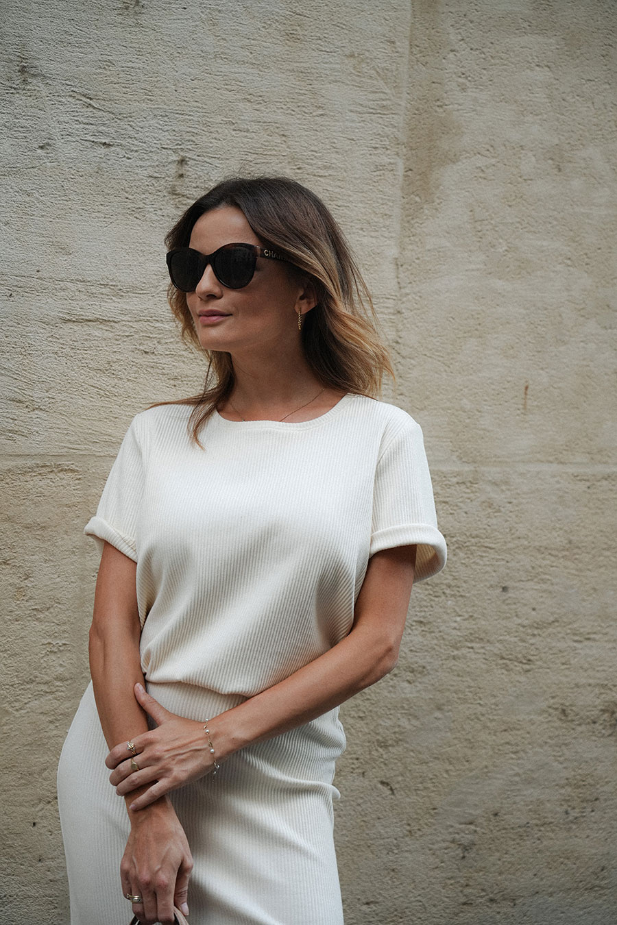 Damski T-shirt bawełniany Bonjour Crème