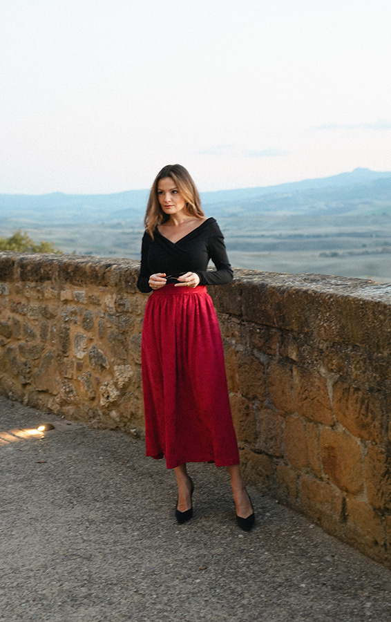 Spódnica żakardowa midi z wiskozy Rosette Rosso