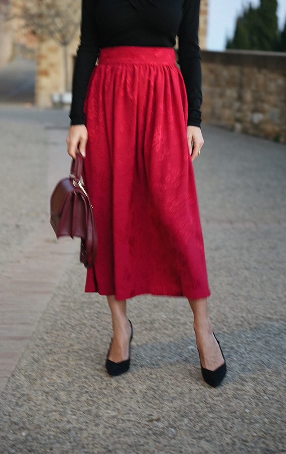 Spódnica żakardowa midi z wiskozy Rosette Rosso