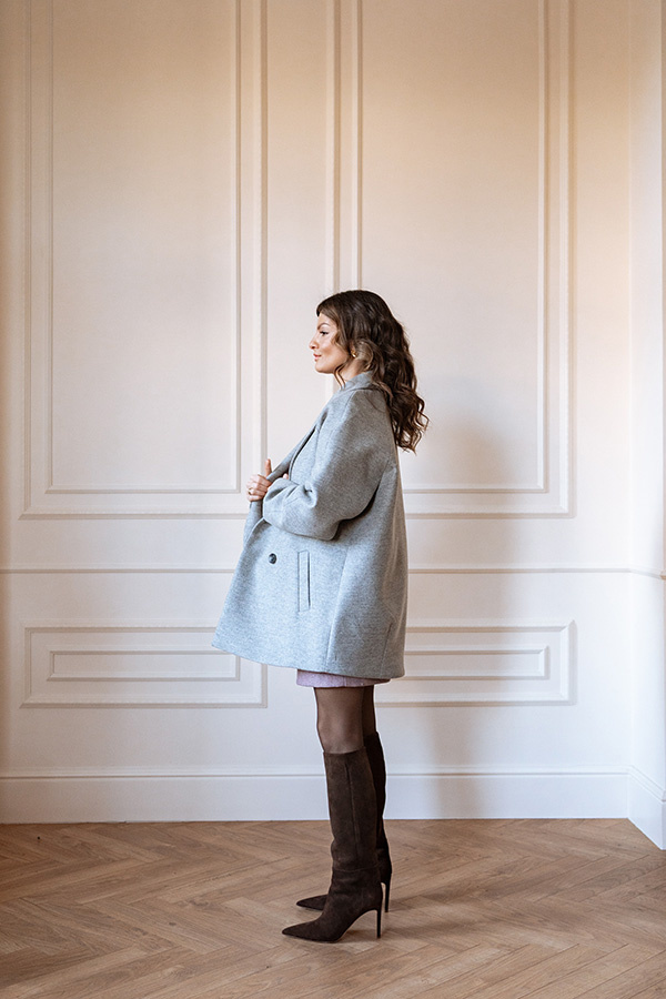 Krótki płaszcz z włoskiej wełny Carlotta Gris