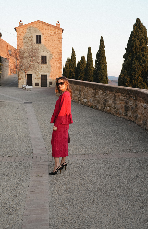 Spódnica żakardowa midi z wiskozy Lilianne Rosso