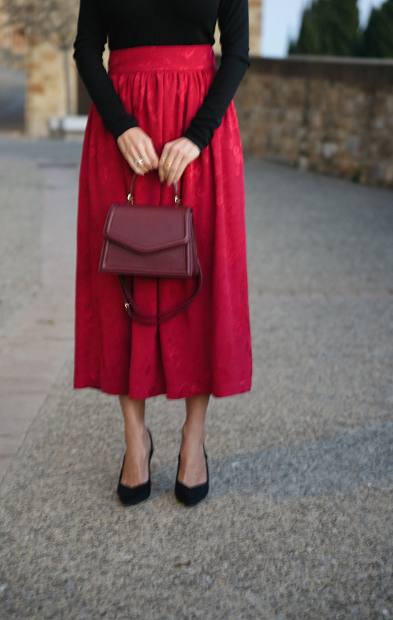 Spódnica żakardowa midi z wiskozy Rosette Rosso