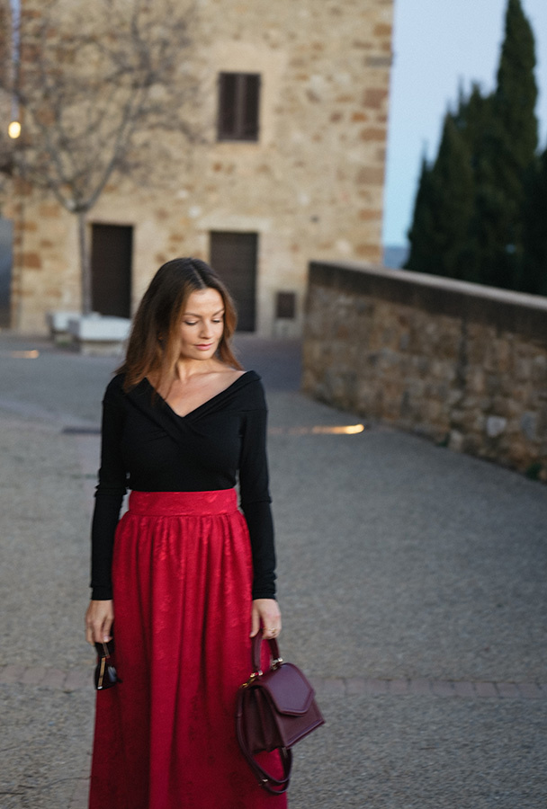 Spódnica żakardowa midi z wiskozy Rosette Rosso