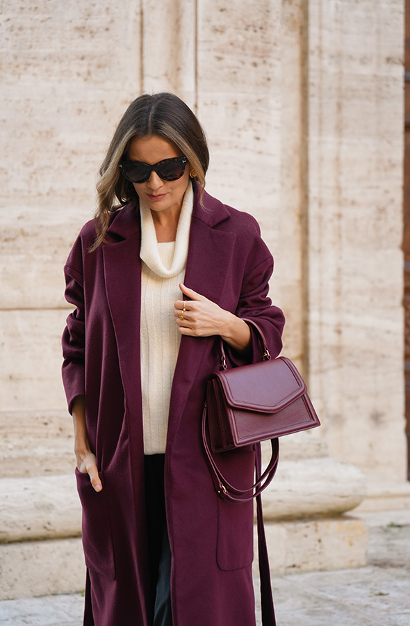 Długi płaszcz wełniany z kaszmirem Chic de la Rue Bordeaux 