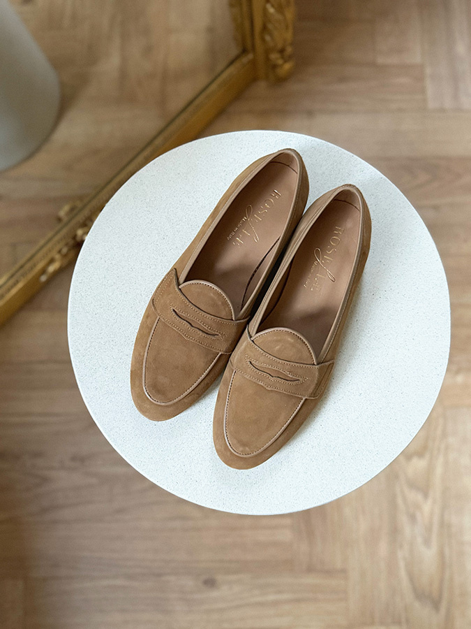 Karmelowe skórzane loafersy Vinci Carmel