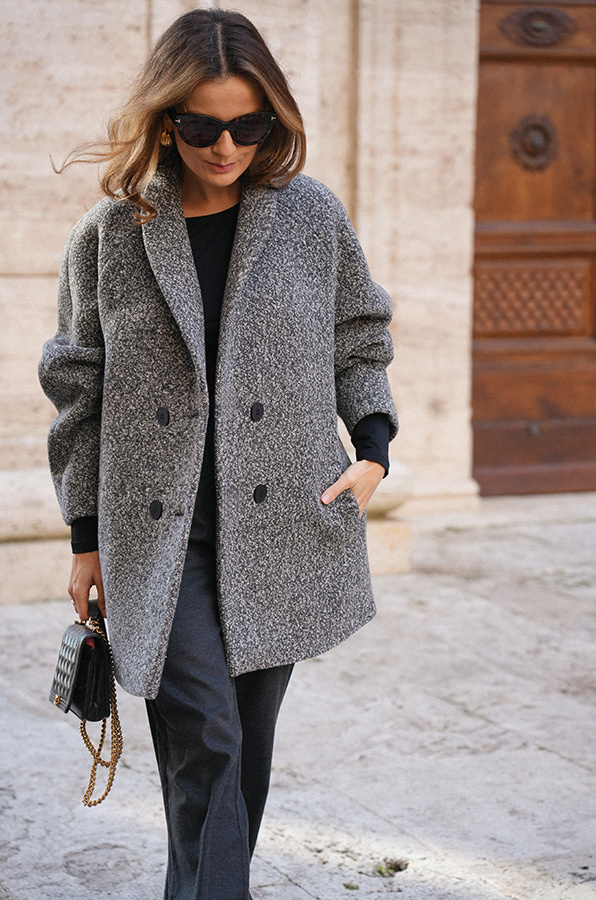 Krótki płaszcz z włoskiej wełny Carlotta Mélange