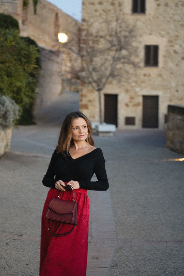 Spódnica żakardowa midi z wiskozy Rosette Rosso