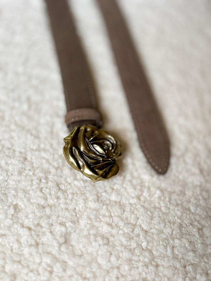 Damski pasek ze skóry zamszowej Fleur de Rose Marron