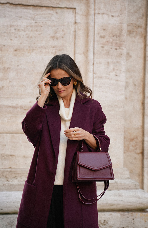 Długi płaszcz wełniany z kaszmirem Chic de la Rue Bordeaux 