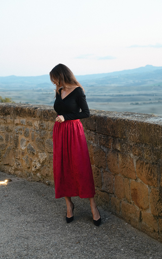 Spódnica żakardowa midi z wiskozy Rosette Rosso