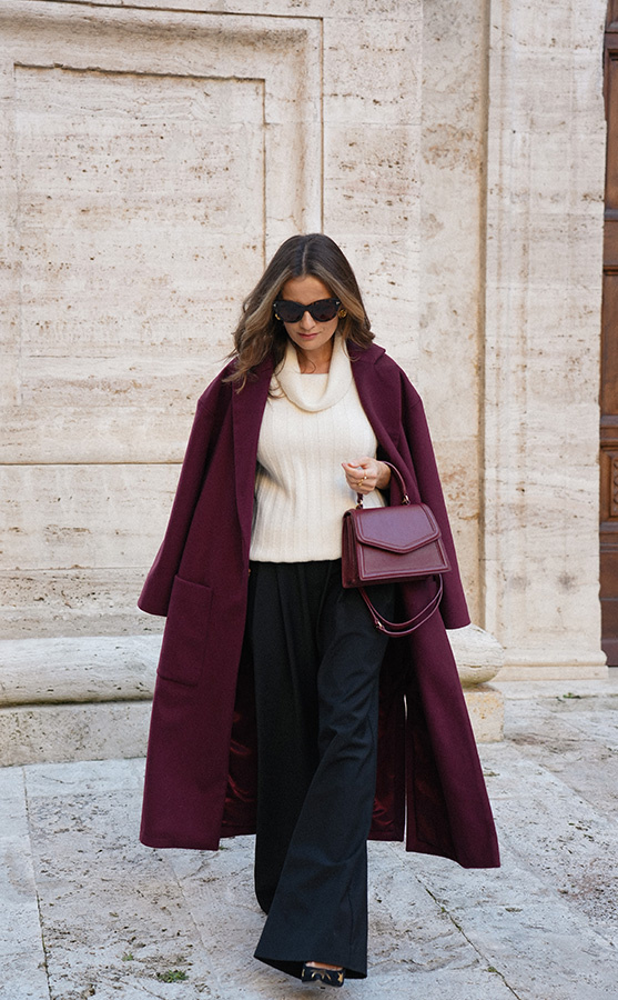 Długi płaszcz wełniany z kaszmirem Chic de la Rue Bordeaux 