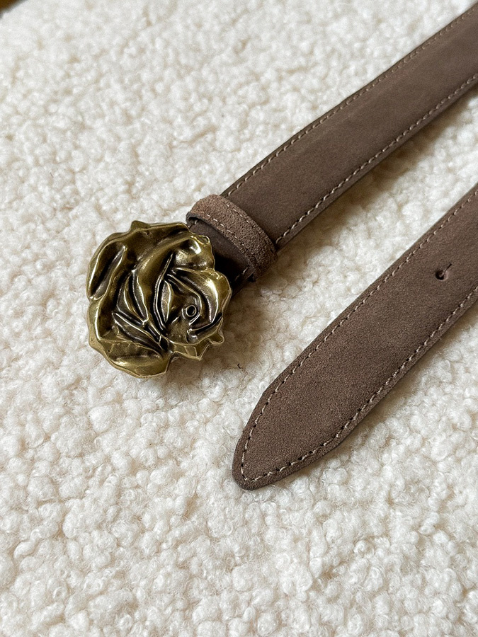 Damski pasek ze skóry zamszowej Fleur de Rose Marron