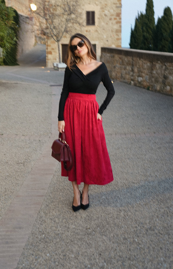 Spódnica żakardowa midi z wiskozy Rosette Rosso 