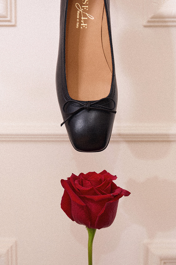 Czarne baleriny na obcasie Milano Nero