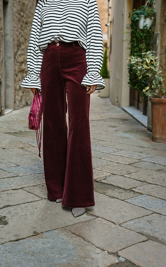 Damskie spodnie sztruksowe Federica Bordeaux Classique