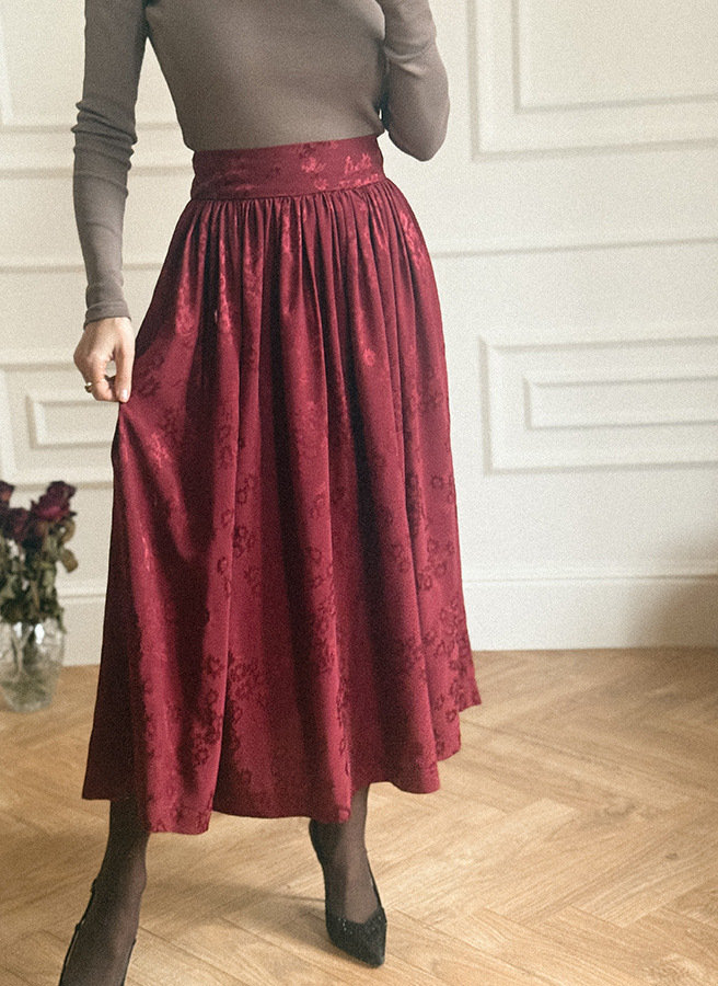 Spódnica żakardowa midi z wiskozy Rosette Bordeaux