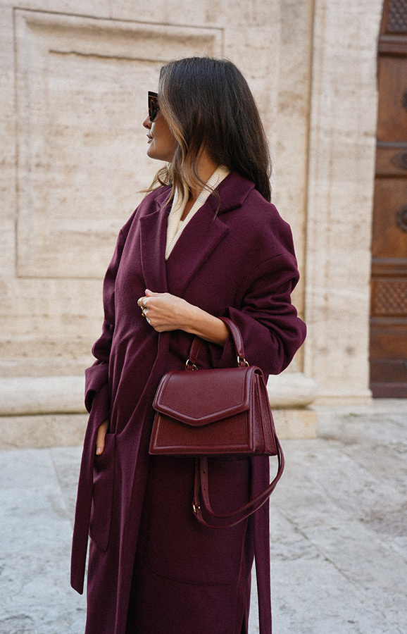 Długi płaszcz wełniany z kaszmirem Chic de la Rue Bordeaux