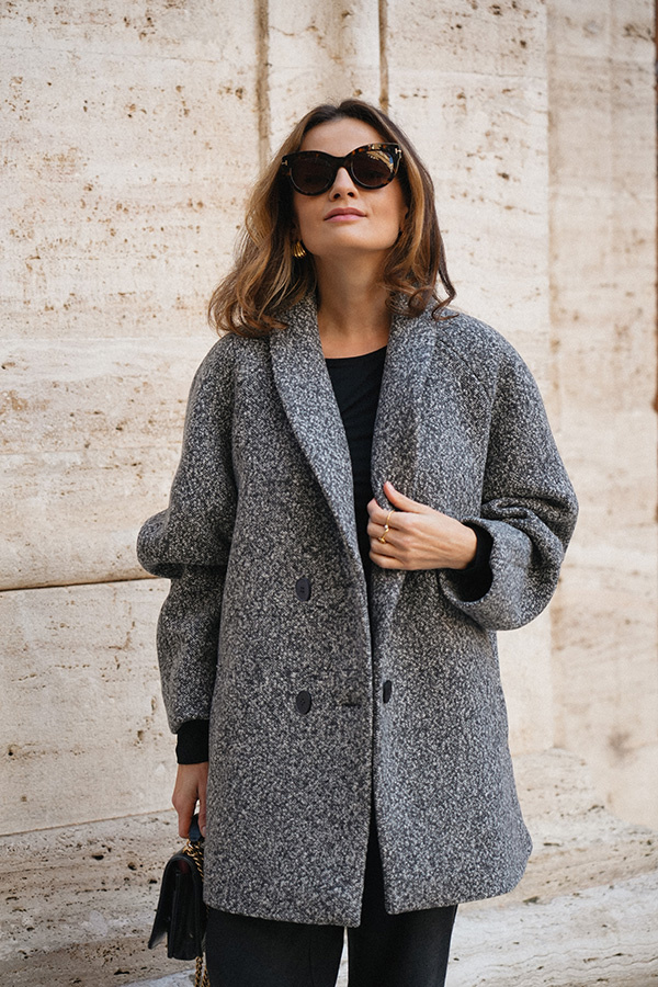 Krótki płaszcz z włoskiej wełny Carlotta Mélange