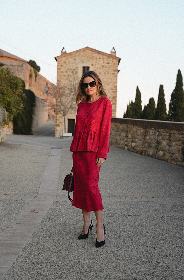 Spódnica żakardowa midi z wiskozy Lilianne Rosso