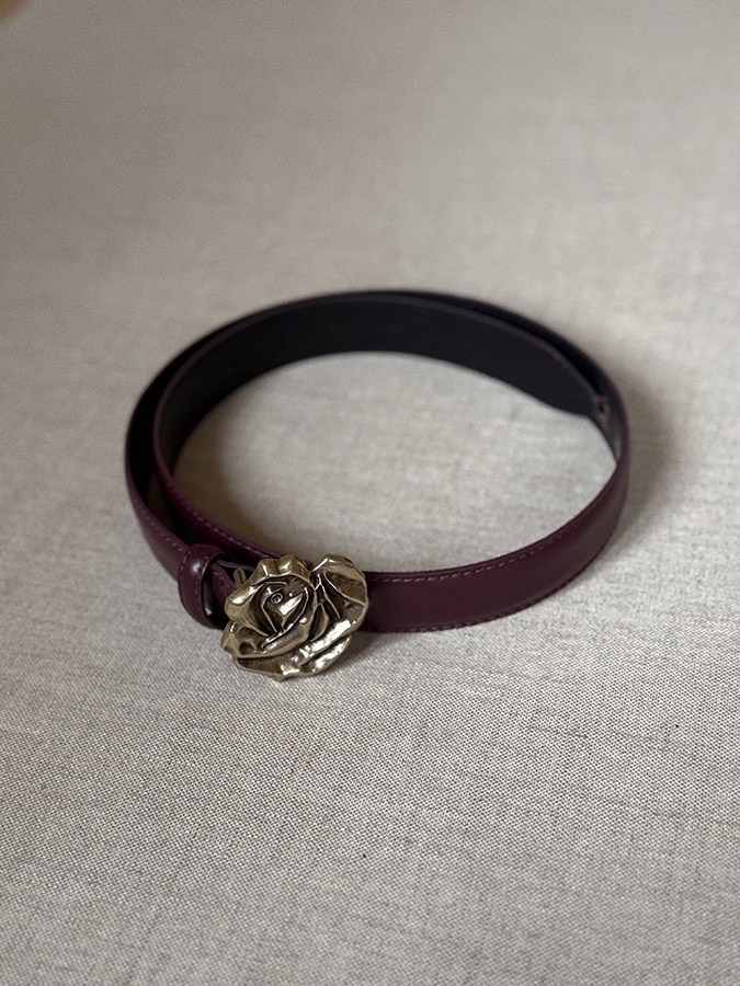 Damski pasek ze skóry Fleur de Rose Bordeaux