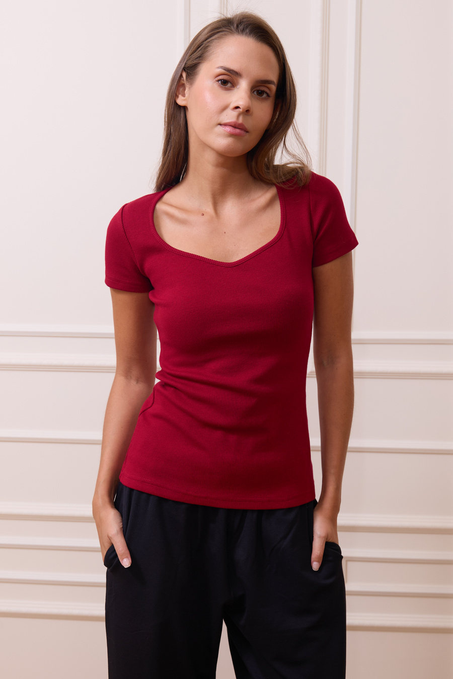 Damski T-shirt bawełniany La Base Bordeaux