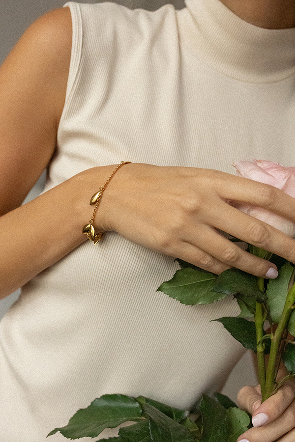 Bransoletka srebrna pozłacana liście Delicatezza D'oro N°17