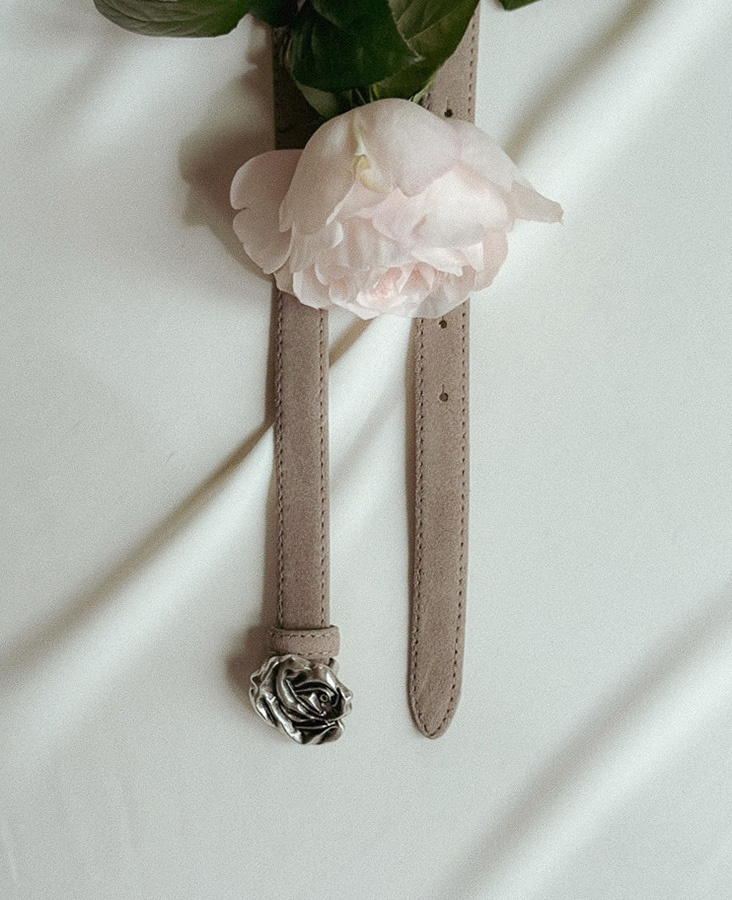 Damski pasek ze skóry zamszowej La Rose Silver Taupe