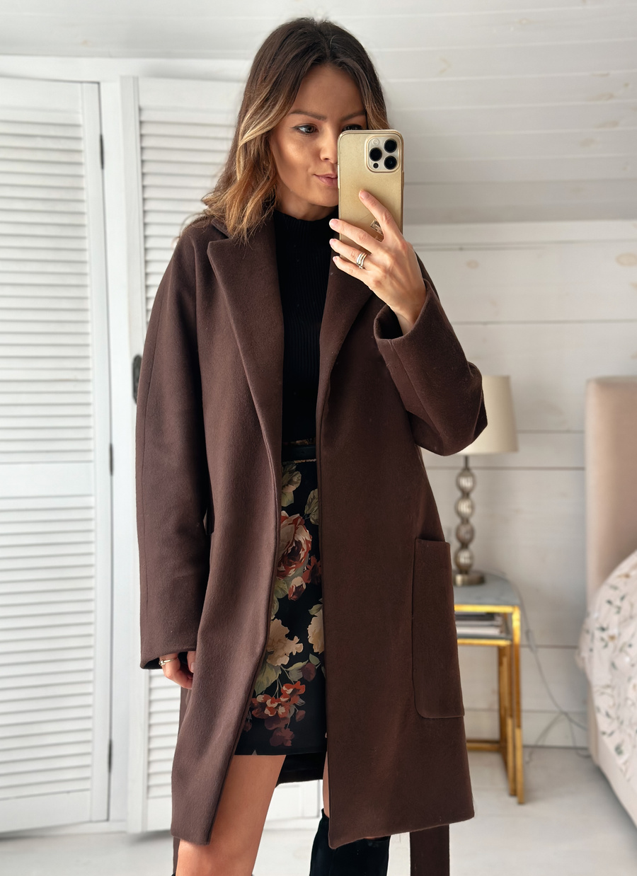 Wełniany damski płaszcz z kaszmirem Élisabeth Chocolat